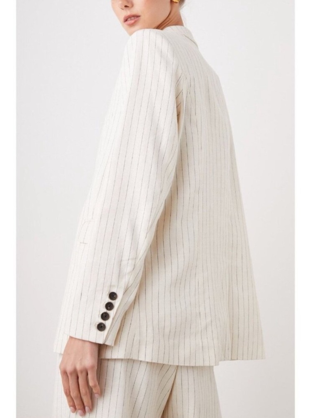 Rails Stanton Ivory Pinstripe Double Button Linen Cotton Blend Blazer Size Small - Picture 2 of 8